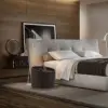 طاولة سرير جانبية خشبية بتصميم دائري