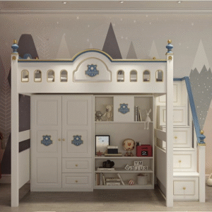 سرير أطفال  بطابقين وخزانة  بتصميم فاخر